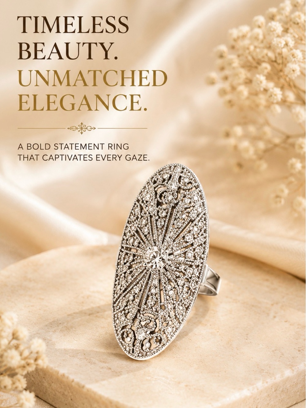 Timeless Beauty Silver Filigree Statement Ring